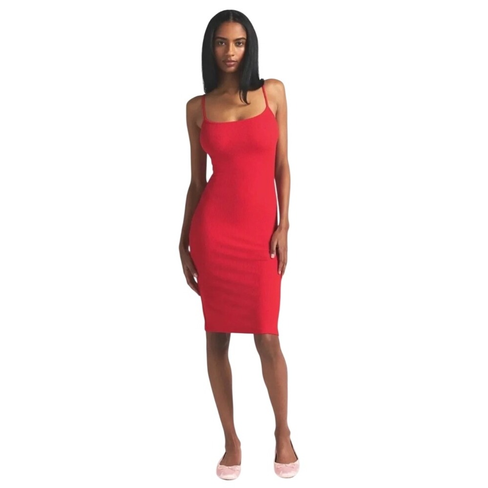 Skims Soft Lounge Midi Slip Dress DS-DRS-10156W Cherry Red XL Ribbed Modal